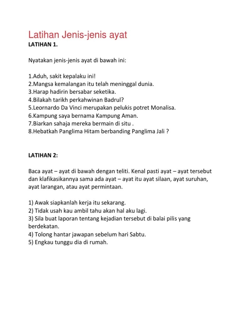 Baca versi flipbook dari nota komsas tingkatan 4. Latihan Jenis Jenis Ayat Pdf