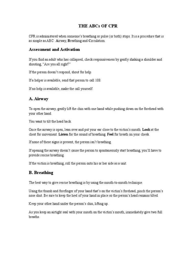 Abc In CPR | PDF | Cardiopulmonary Resuscitation | Clinical Medicine