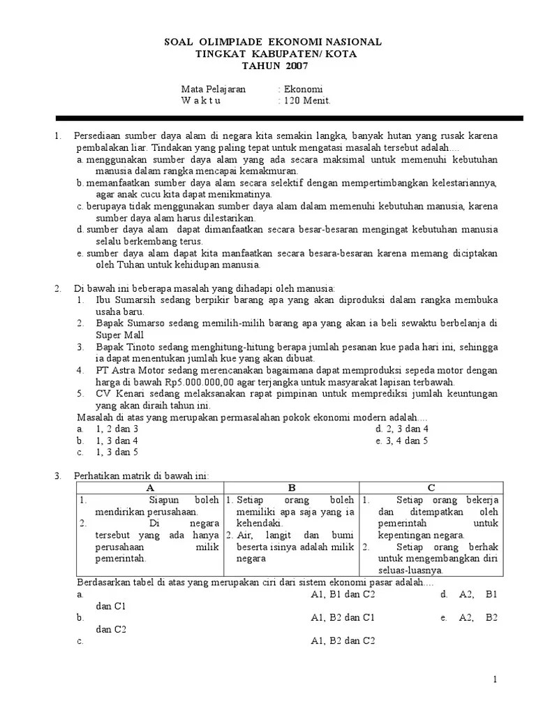 Contoh soal osn ekonomi sma tingkat kabupatenkota dan . Contoh Soal Olimpiade Ekonomi Tingkat Kabupaten Kota Pdf