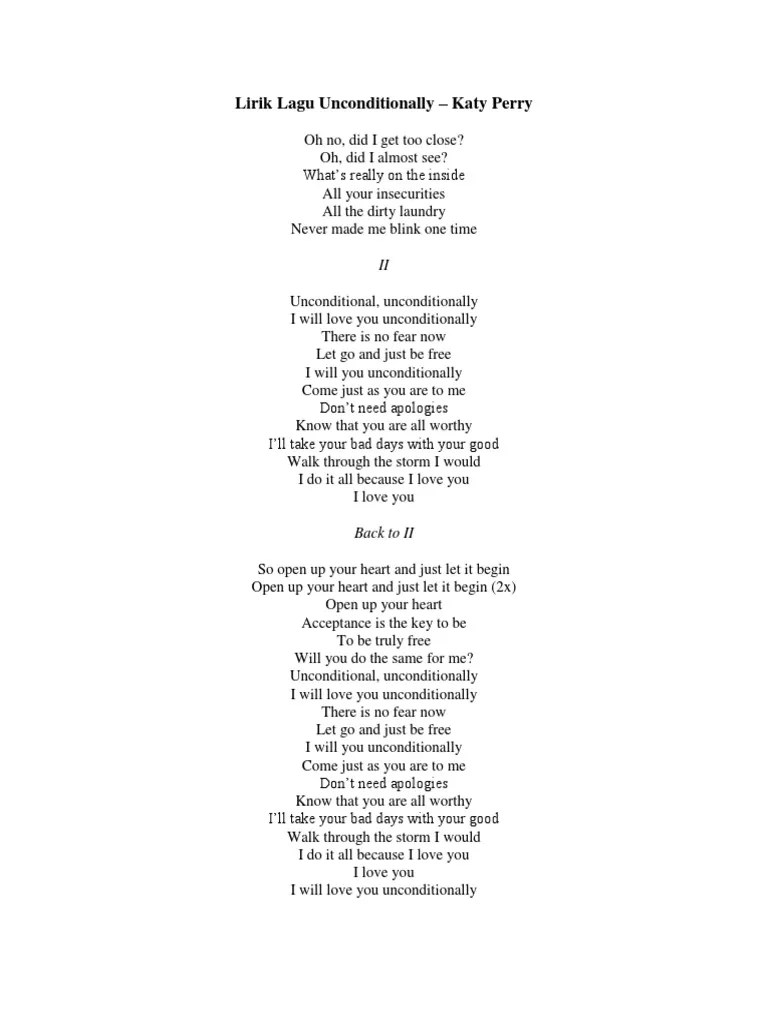 If i'm not made for you then why does my heart tell me that i am. Lirik Lagu Unconditionally Pdf
