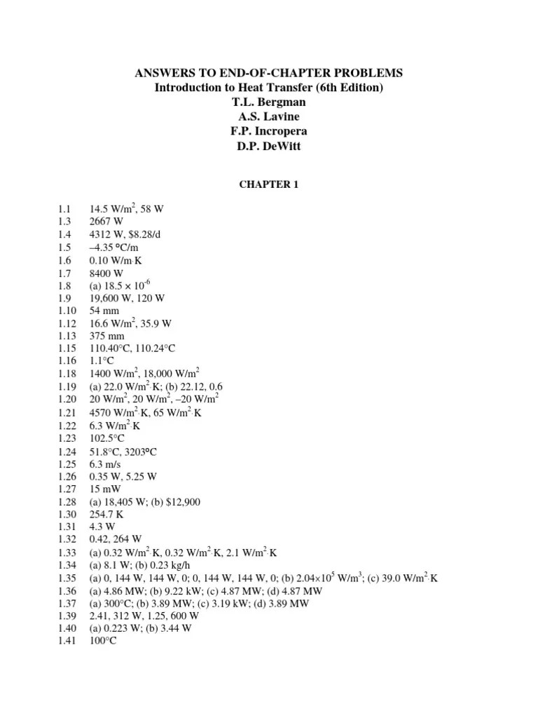 Introduction To Heat Transfer 6th Edition Solution Manual Problem 1 1 Known Heat Rate Q Through One Dimensional Wall Of Area A Thickness L Thermal Course Hero 