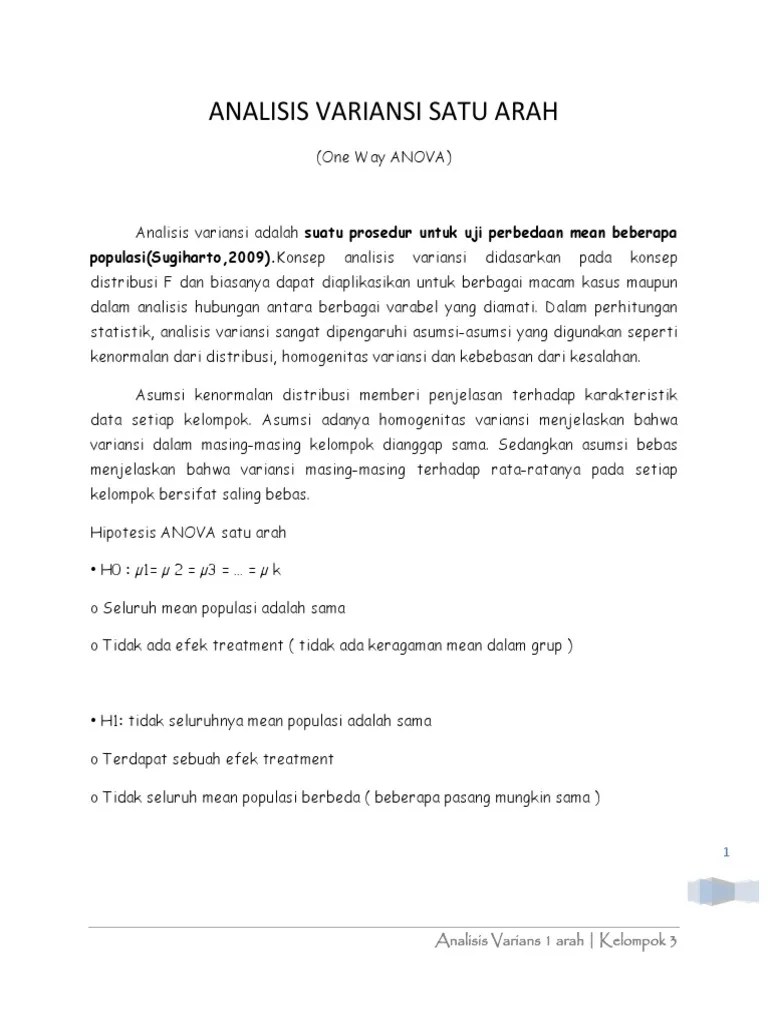 Analisis Ragam Satu Arah 