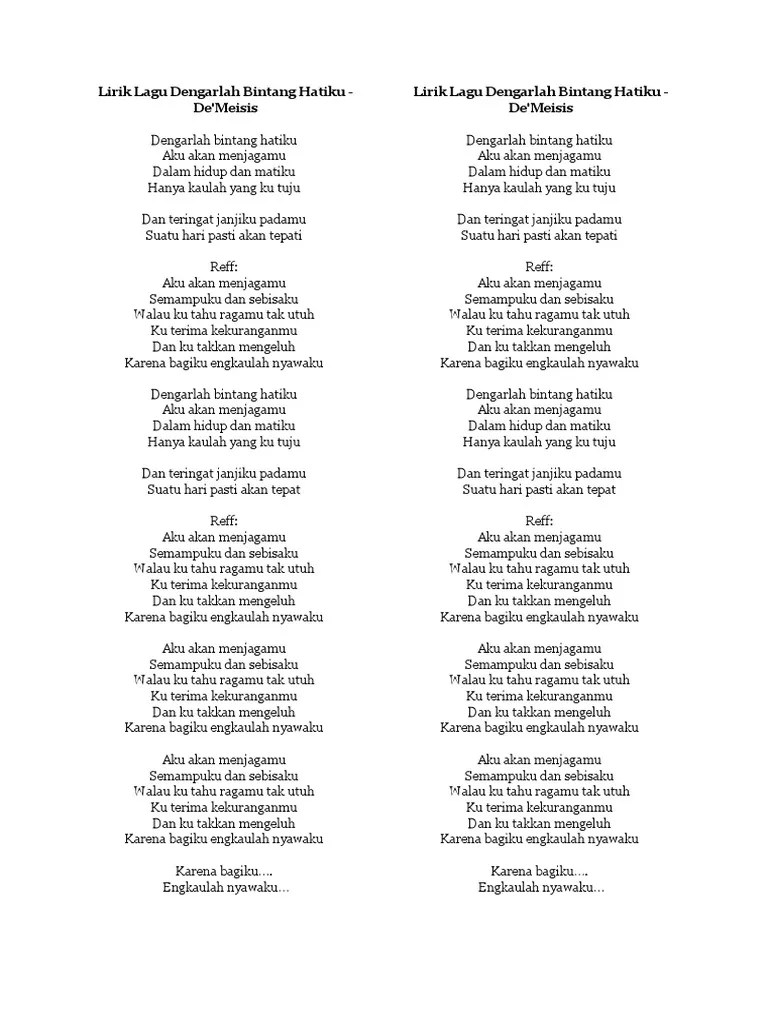 Lirik Lagu Dengarlah Bintang Hatiku | PDF