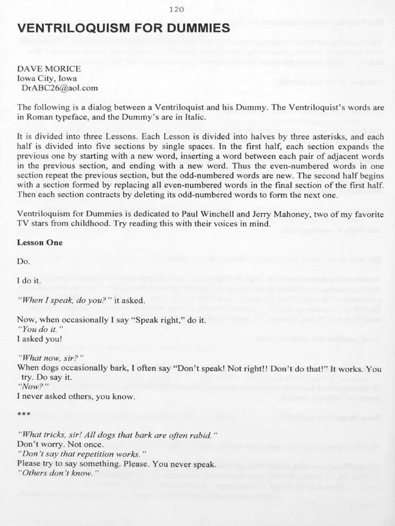 Ventriloquism For Dummies | PDF | Ventriloquism | Variety Shows