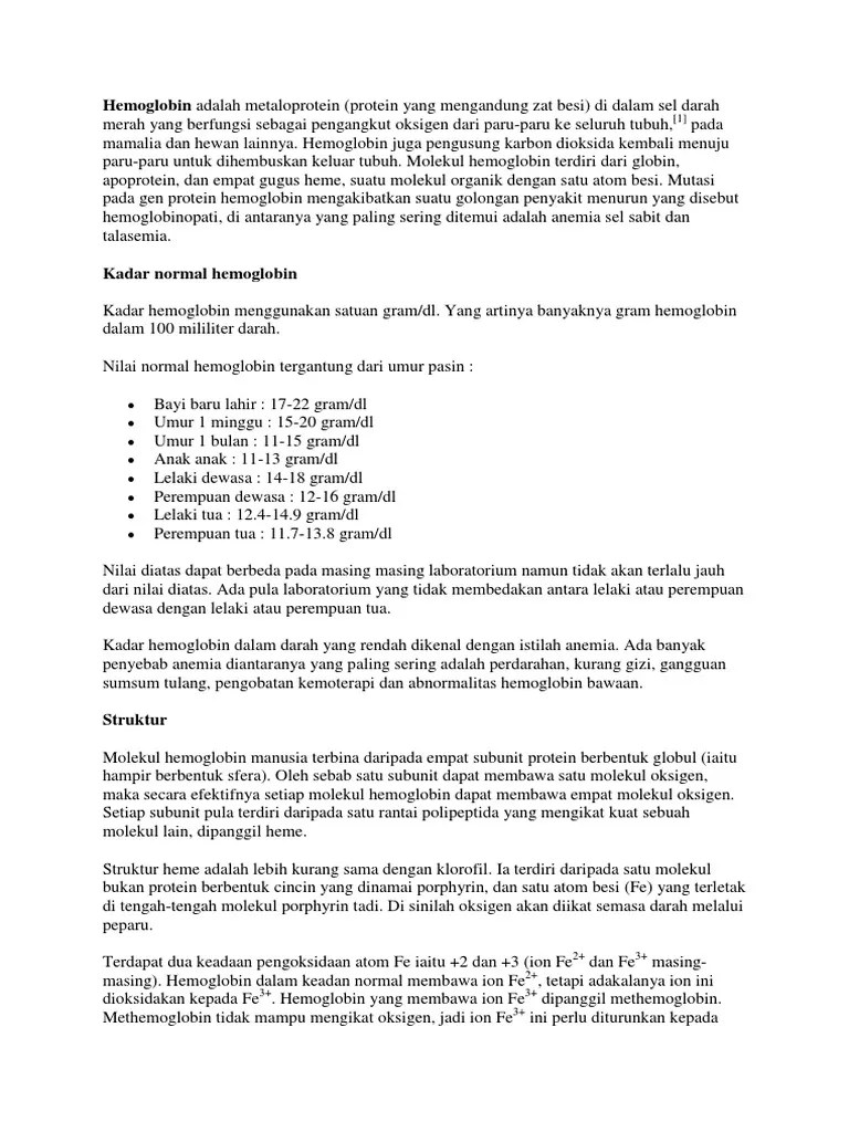 Hemoglobin Adalah Metaloprotein | PDF