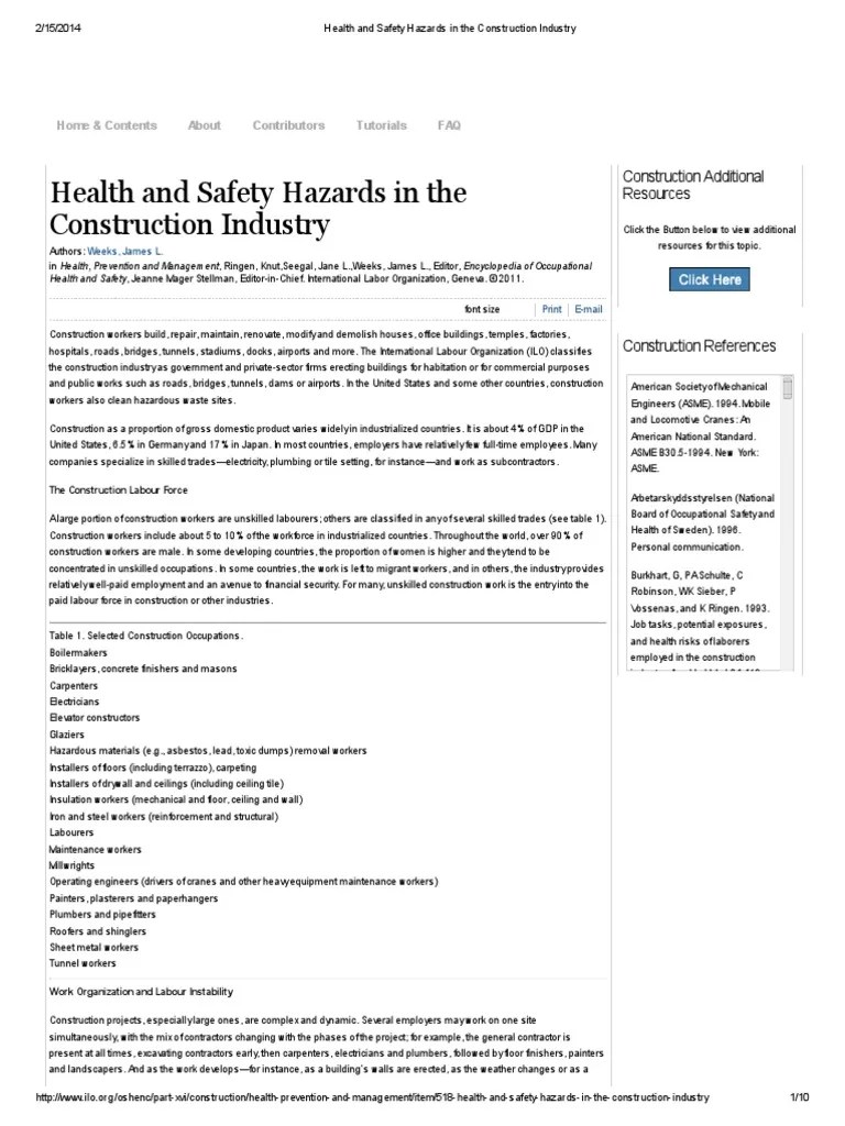 Health And Safety Hazards In The Construction Industry | PDF | Employment | Independent Contractor