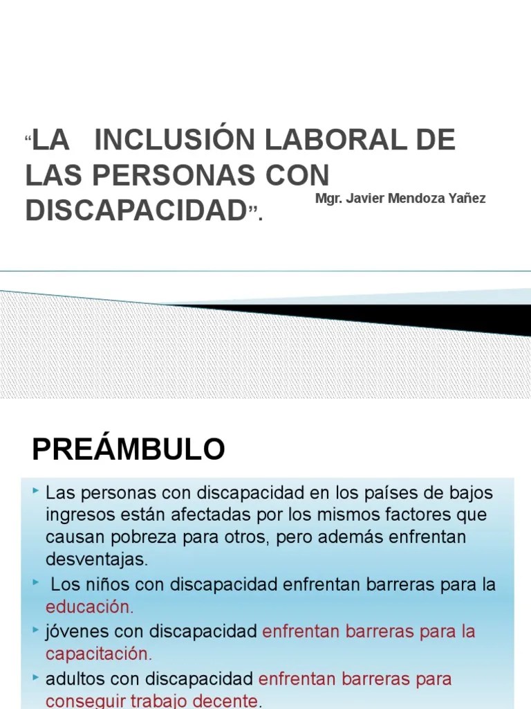 La Inclusion Laboral De Las Personas Con Discapacidad | PDF | Invalidez ...