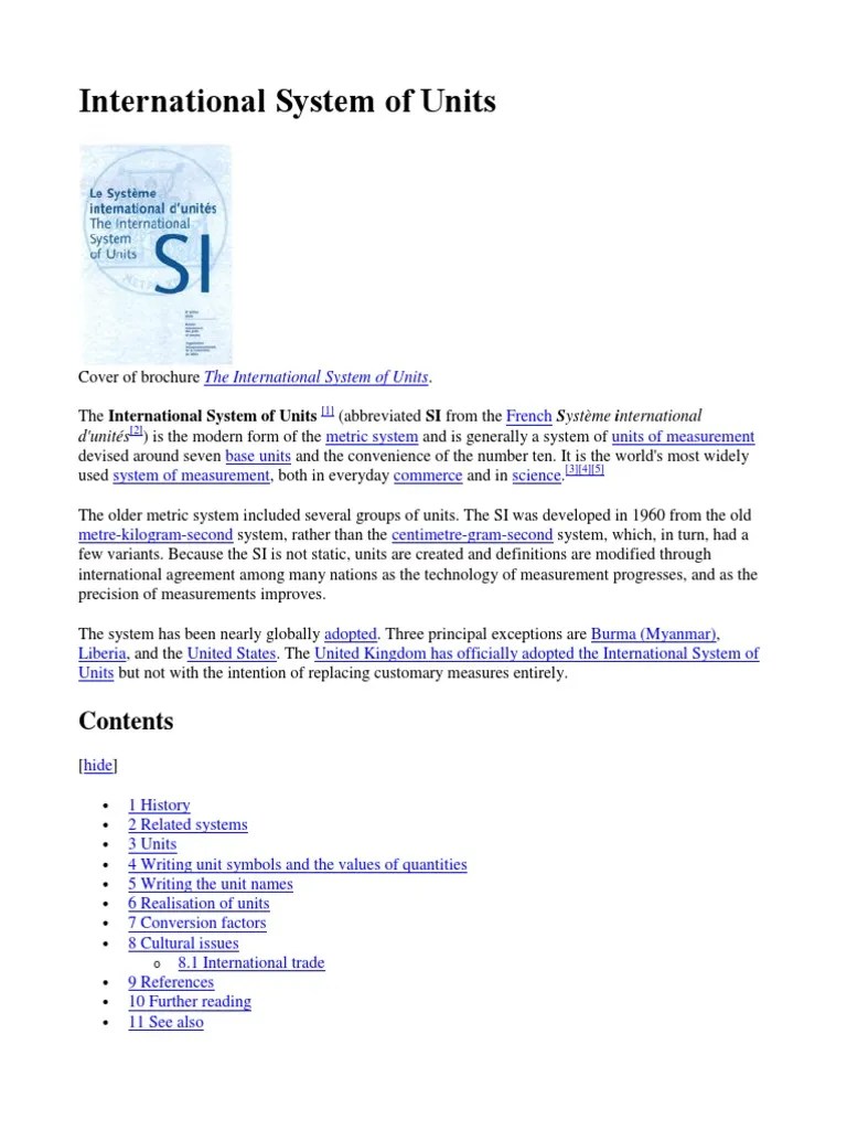 International System Of Units | International System Of Units | Units Of Measurement