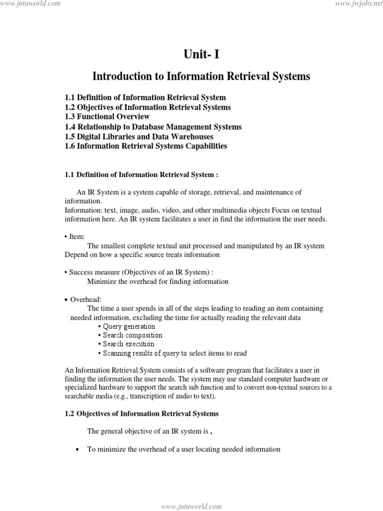 IRS Unit-1 | PDF | Information Retrieval | Database Index