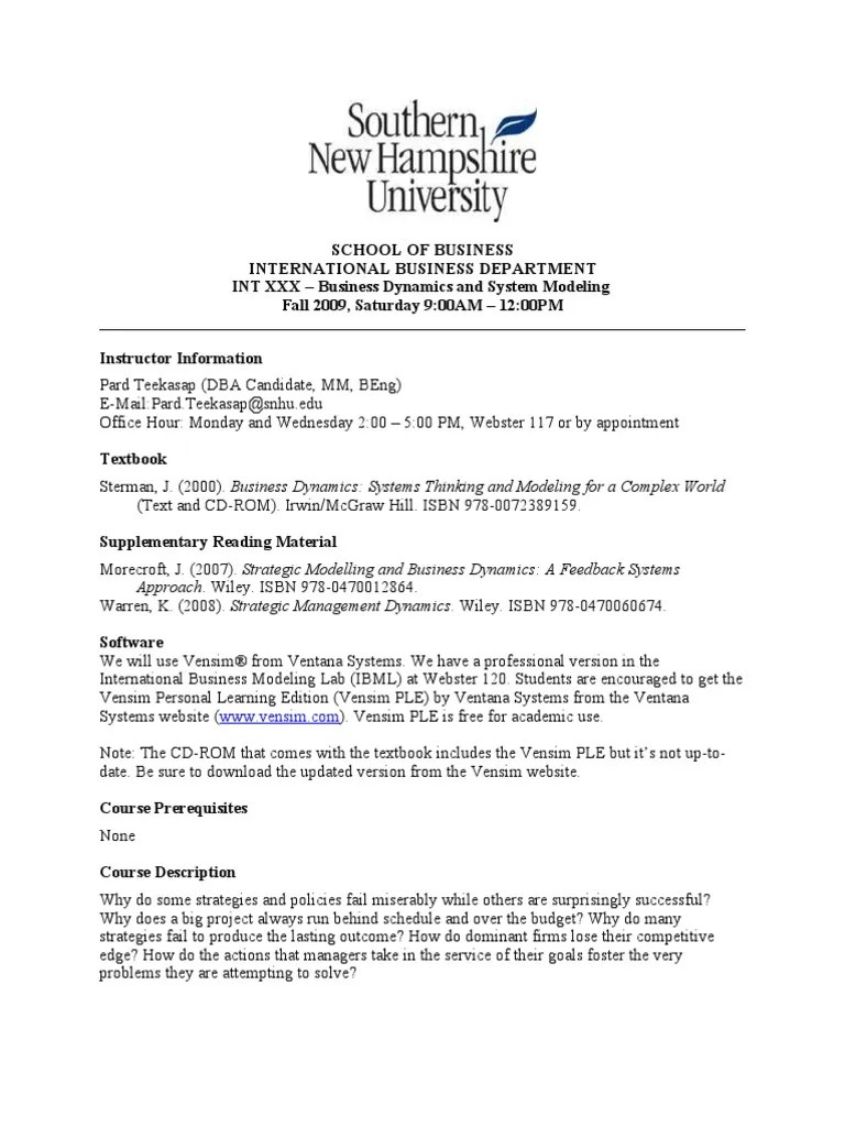 Business Dynamics And System Modeling Syllabus | PDF | Simulation | Plagiarism