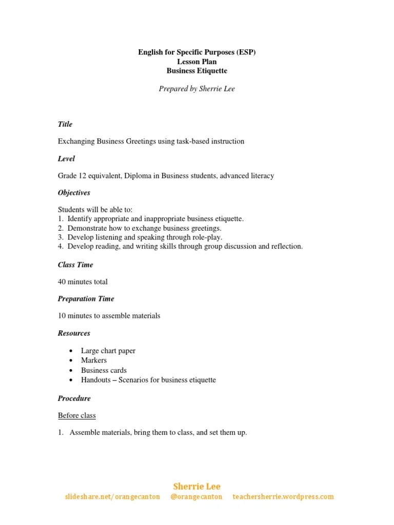 ESP Lesson Plan | Lesson Plan | Cognition