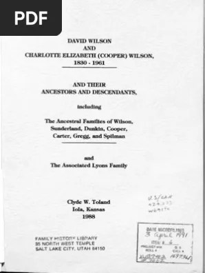 The award includes a cash prize of $750 and assistance in getting the work published in a. David Wilson And Charlotte Elisbeth Cooper Wilson 1830 1961 Pdf Genealogy