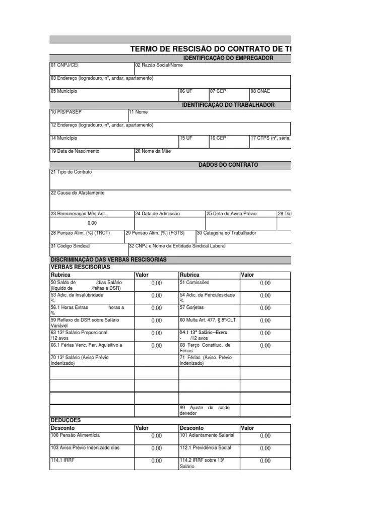 TERMO DE RESCISÃO DO CONTRATO DE TRABALHO Anexo I PDF | PDF | Finanças ...