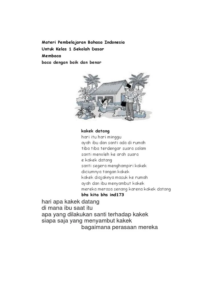 Berbahasa sebagai sasaran kompetensi yang harus dicapai, (3) materi . Materi Pembelajaran Bahasa Indonesia Untuk Kwelas 1 Sd Pdf