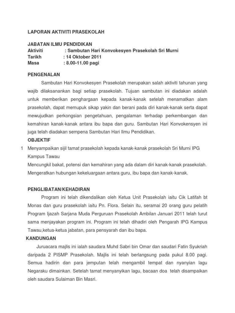 Contoh laporan program sekolah 2017. Laporan Aktiviti Prasekolah Pdf