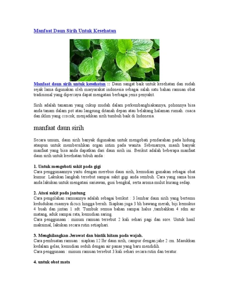 Manfaat Daun Sirih Untuk Kesehatan | PDF
