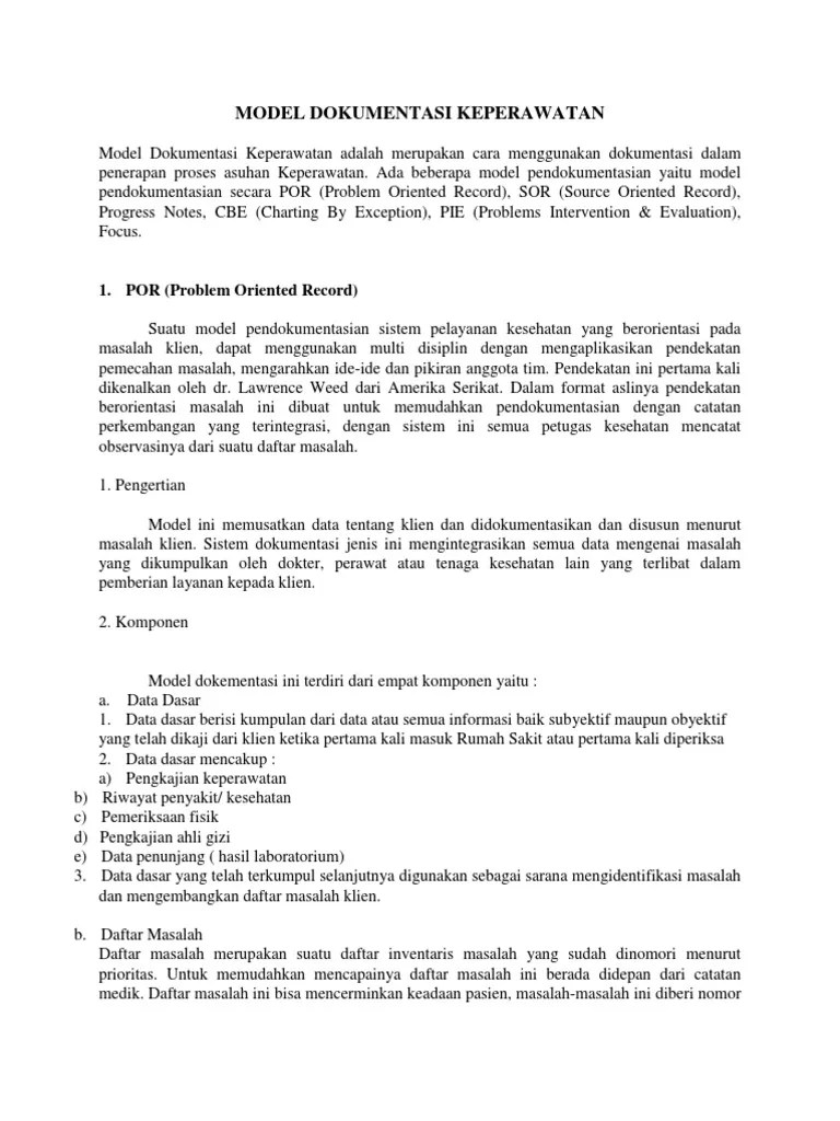 Model Dokumentasi Keperawatan | PDF