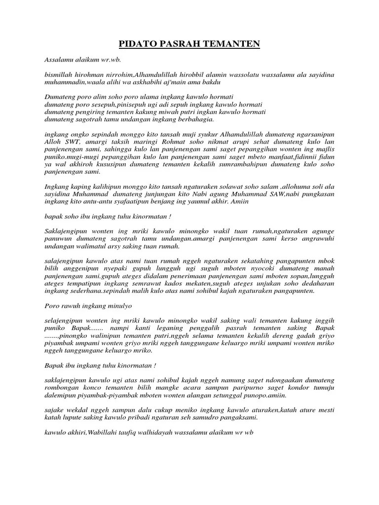 Menawi sadayanipun sampun sumekta ing damel, sri . Pidato Pasrah Temanten Beinyu Com