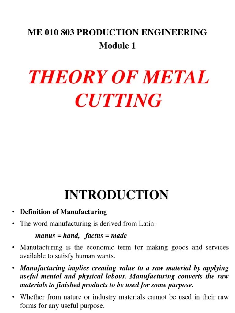 Theory Of Metal Cutting-Module 1 | PDF | Friction | Machining