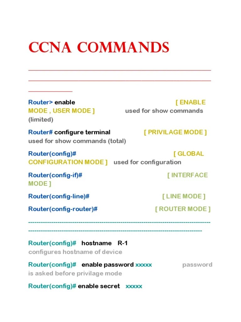 Ccna Commands | PDF | Router (Computing) | Internet Architecture