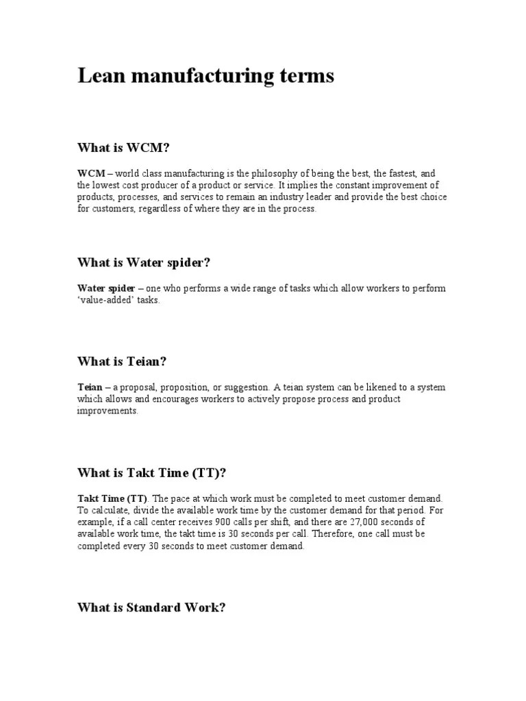 Lean Manufacturing Terms | PDF | Business Process Management | Supply Chain Management