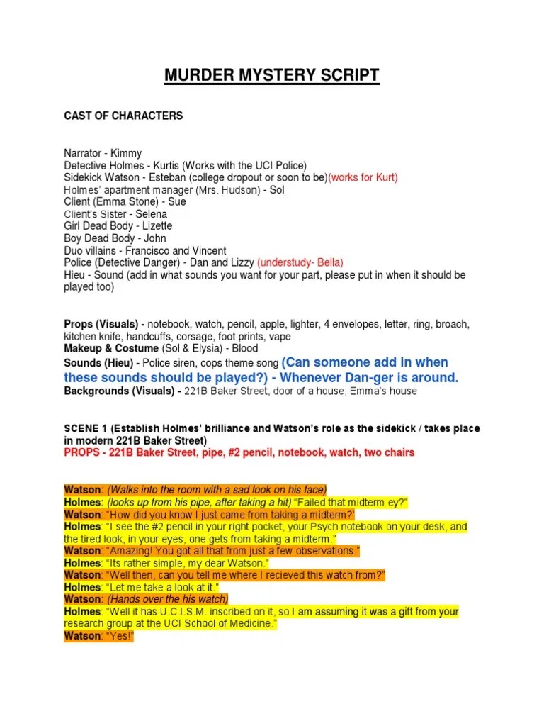 Murder mystery 2 script with kill all. murder mystery script | Dr. Watson | Minor Sherlock Holmes