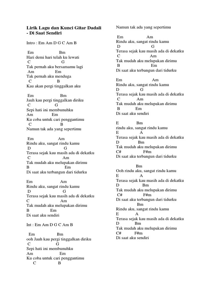 Chord Rindu Sendiri Mudah Chordtela