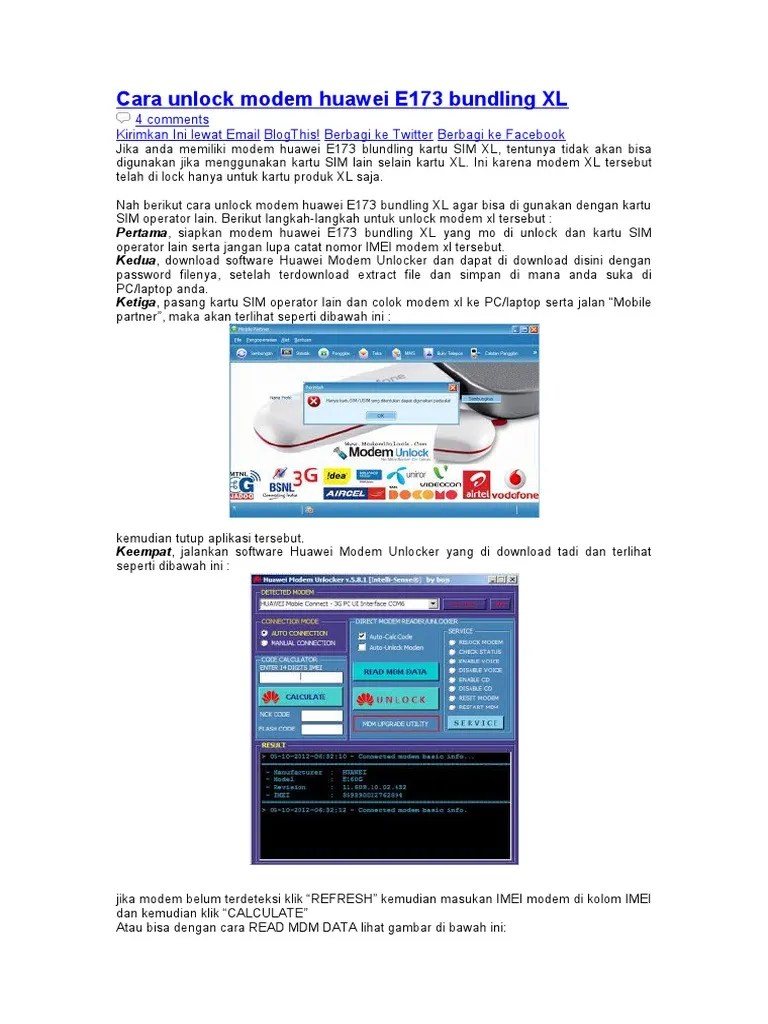 Menemukan tutorial memanfaatkan modem ont huawei hg8245a menjadi access point. Cara unlock modem huawei E173 bundling XL.doc