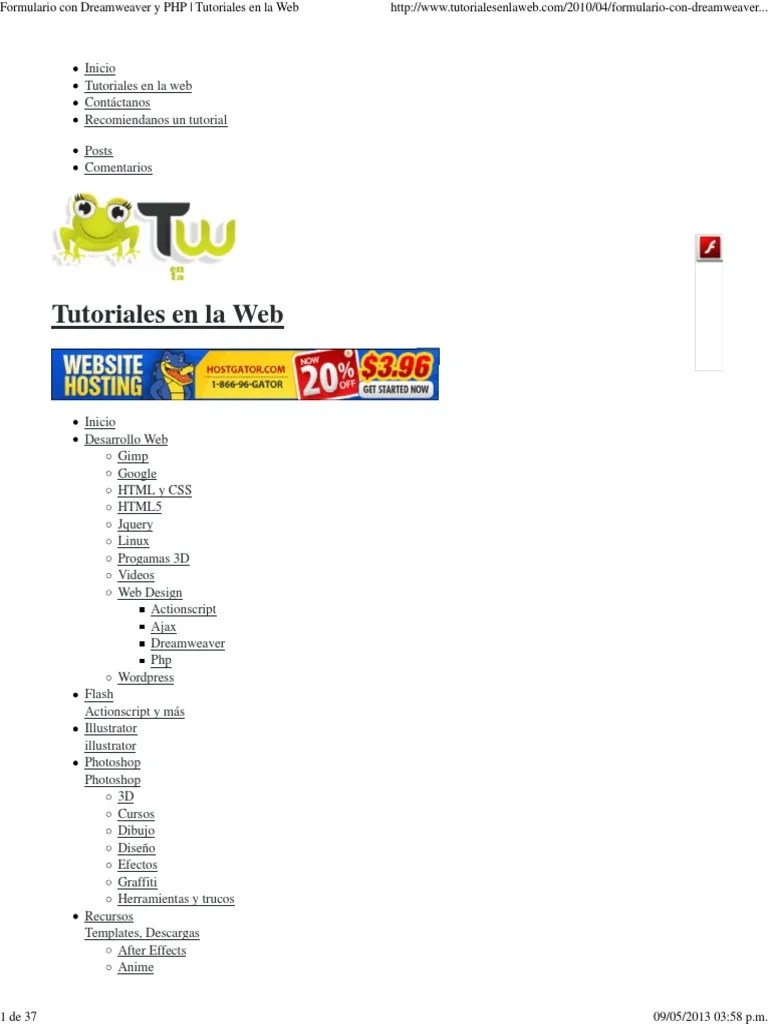 Formulario Con Dreamweaver Y PHP - Tutoriales En La Web | PDF | Adobe ...