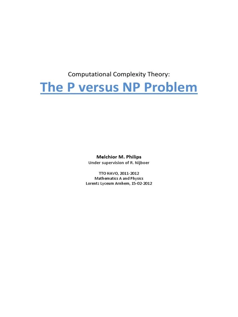Computational Complexity Theory - P Versus NP | PDF | Computational ...