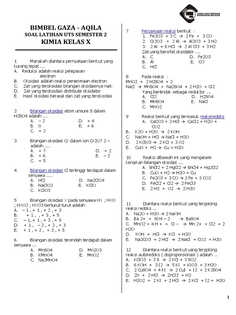 Soal Latihan Uts Semester 2 Kimia | PDF
