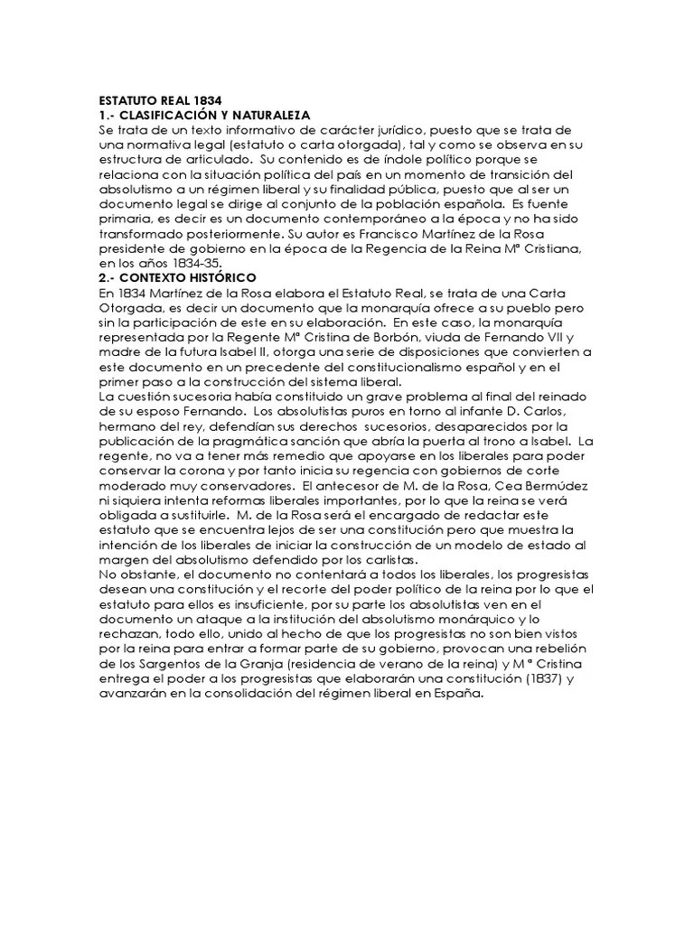 Comentario estatuto real 1834