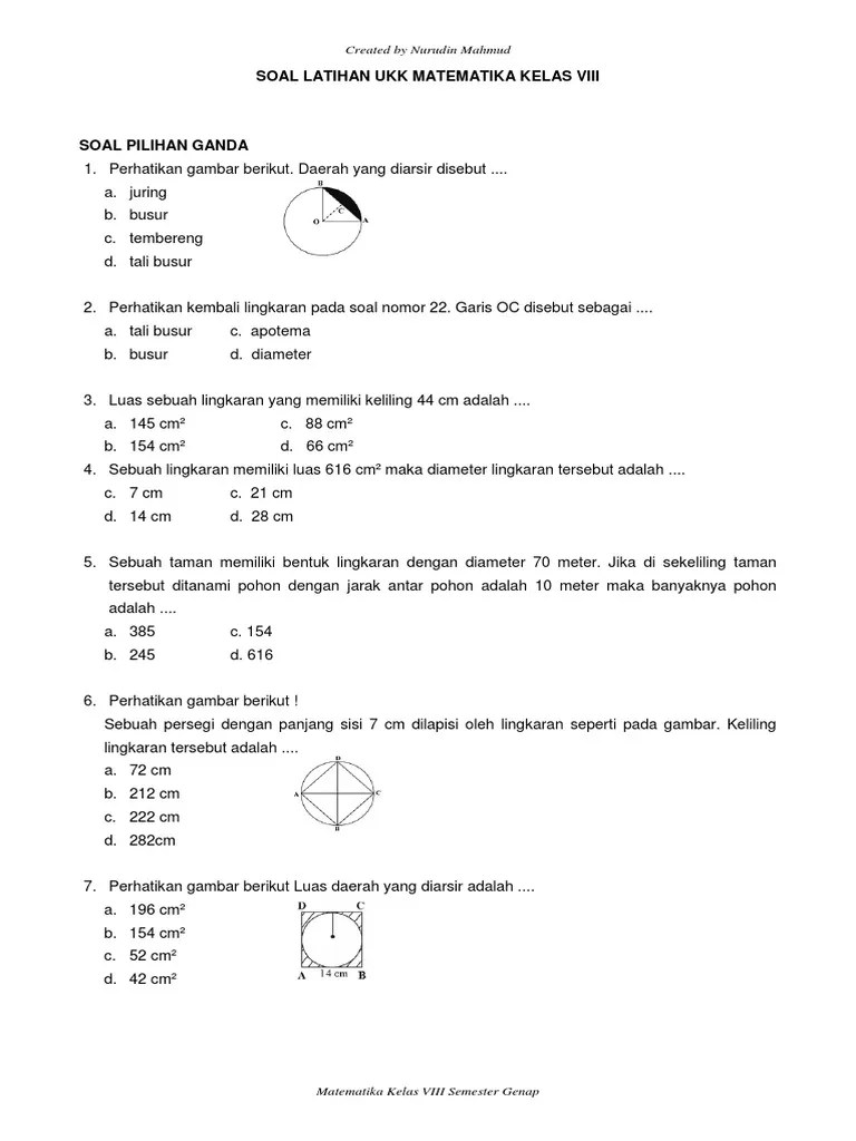 Soal ukk/pat senibudaya kelas 8 semester 2 kurikulum 2013 lengkap kunci jawaban | soal ukk/pat matematika kelas8 semester 2 kurikulum 2013 . Soal Latihan Ukk Matematika Lingkaran Pdf