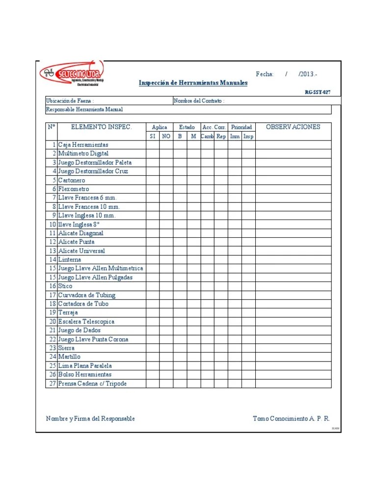 Check List Herramientas Manuales | PDF
