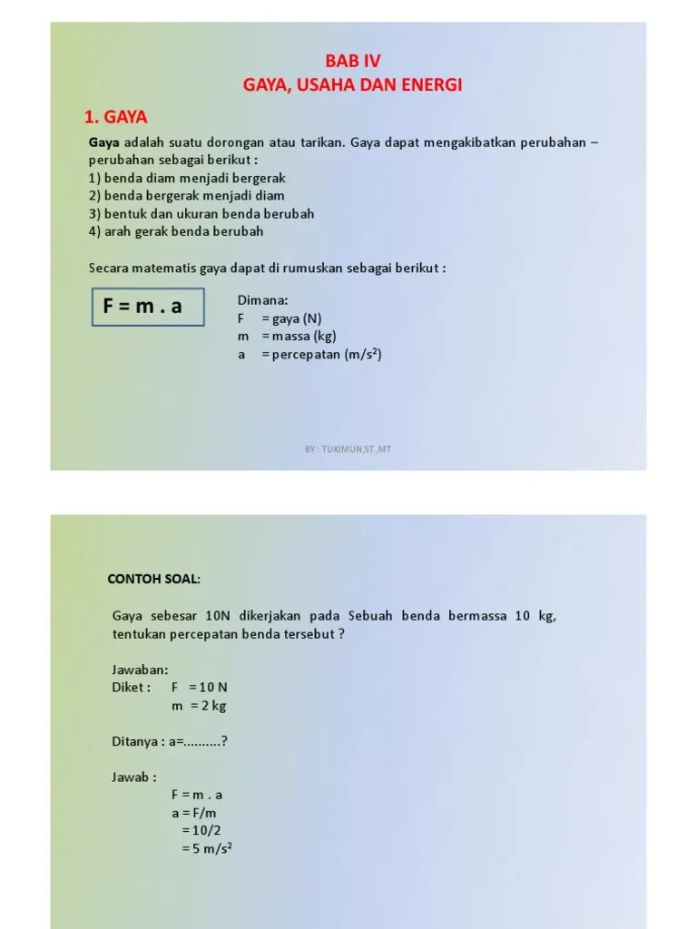Gaya gesek yang terjadi antara balok dengan bidang miring sebesar 3 n. Gaya Usaha Dan Energi Pdf