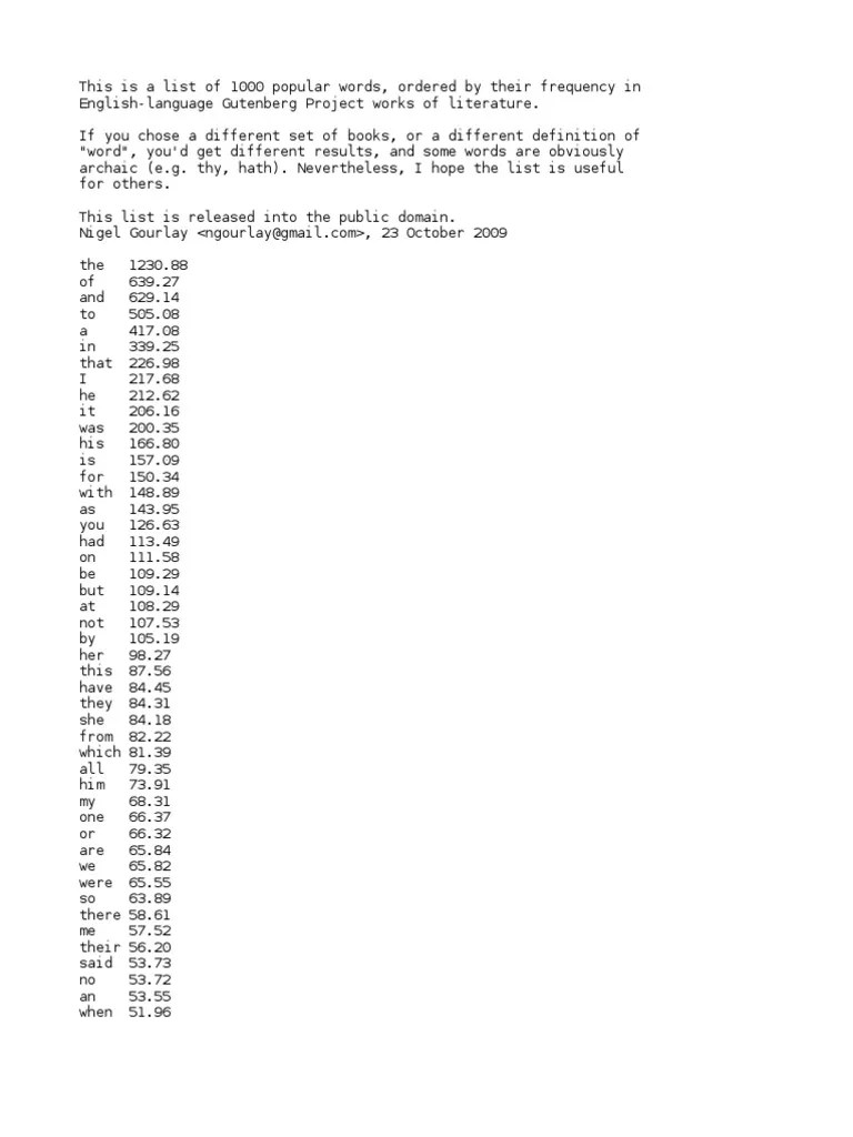1000 Most Common English Words | PDF