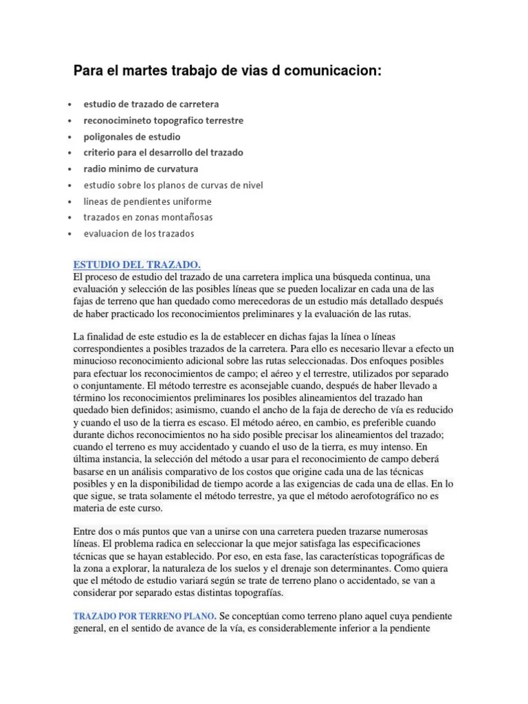 Vias De Comunicacion | PDF | Topografía | La Carretera