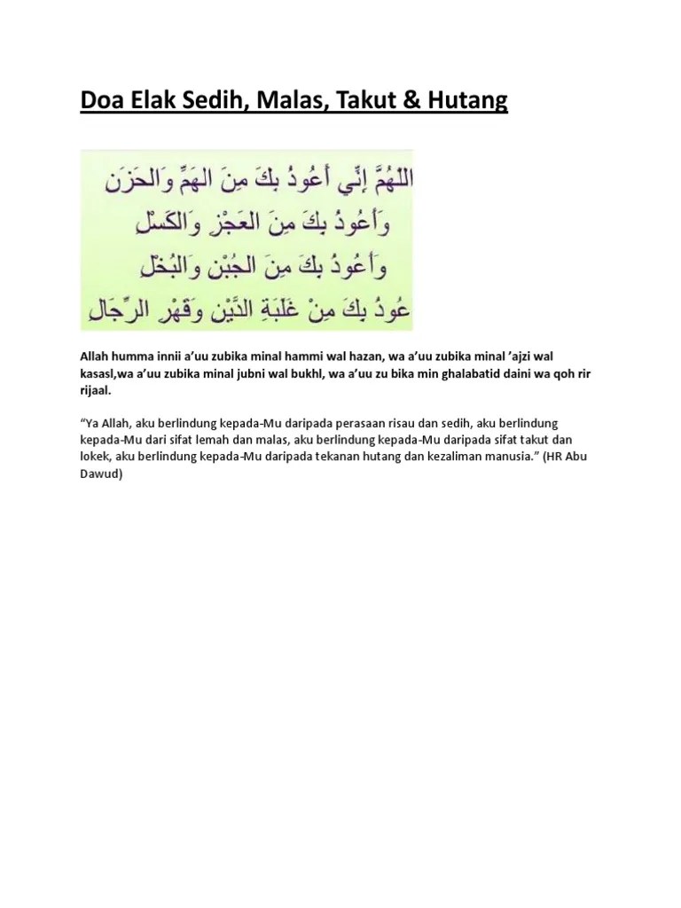 Doa Elak Sedih, Malas, Takut &amp; Hutang | PDF