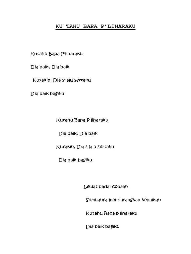 Ku Tahu Bapa Peliharaku Hosana Singers With Lyric Ku yakin Dia slalu sertaku.