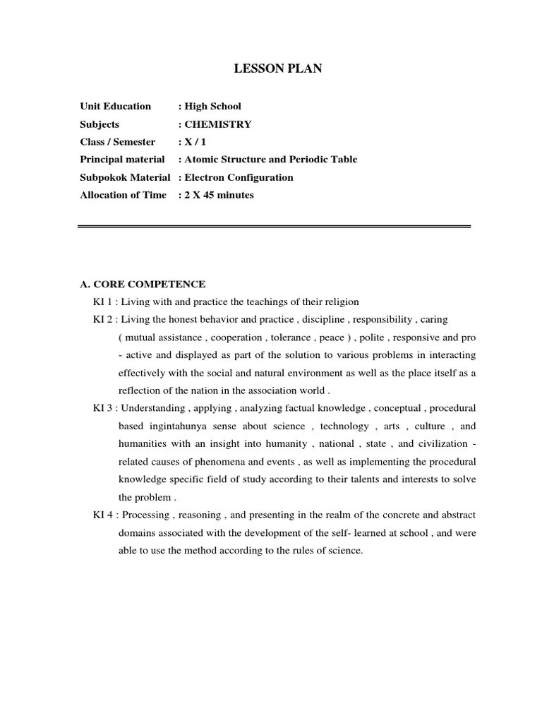 Lesson Plan | PDF | Electron Configuration | Atomic Orbital
