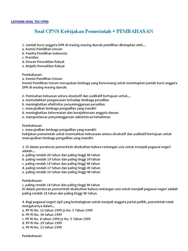 Jumat, 5 november 2021 23:17. Soal Cpns Kebijakan Pemerintah Pembahasan Pdf