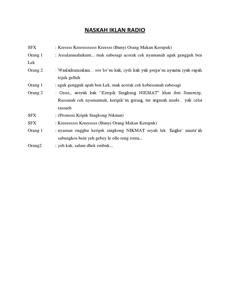 Naskah iklan radio · : Naskah Iklan Madura Pdf
