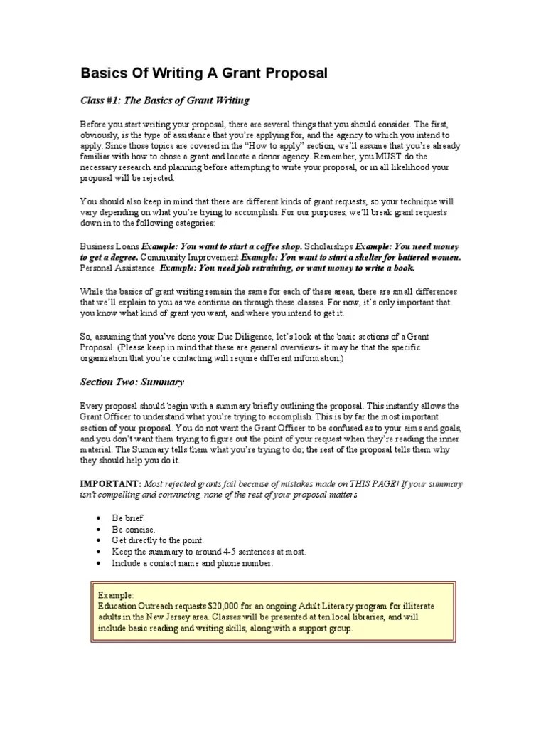 Basics Of Writing A Grant Proposal | PDF | Grant Writing | Goal