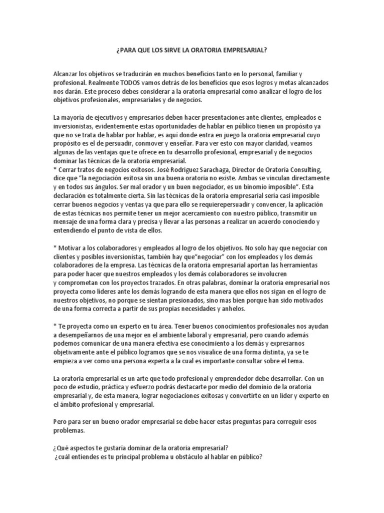 Para Que Los Sirve La Oratoria Empresarial | PDF | Liderazgo | Science