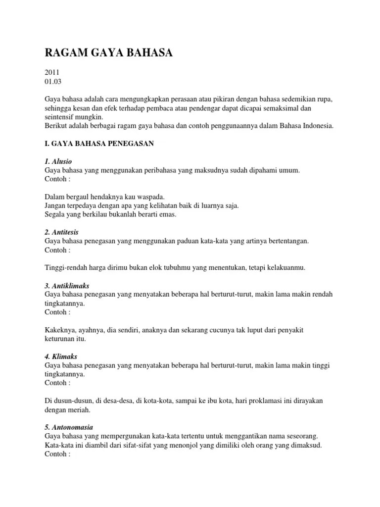 Majas perbandingan merupakan susunan kalimat kiasan yang . Ragam Gaya Bahasa Pdf