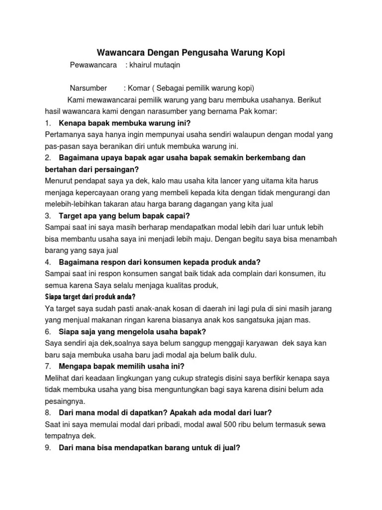 Contoh Wawancara Singkat Dengan Pedagang Kami Contoh Laporan Hasil Wawancara Singkat Padat Jelas Terlengkap.