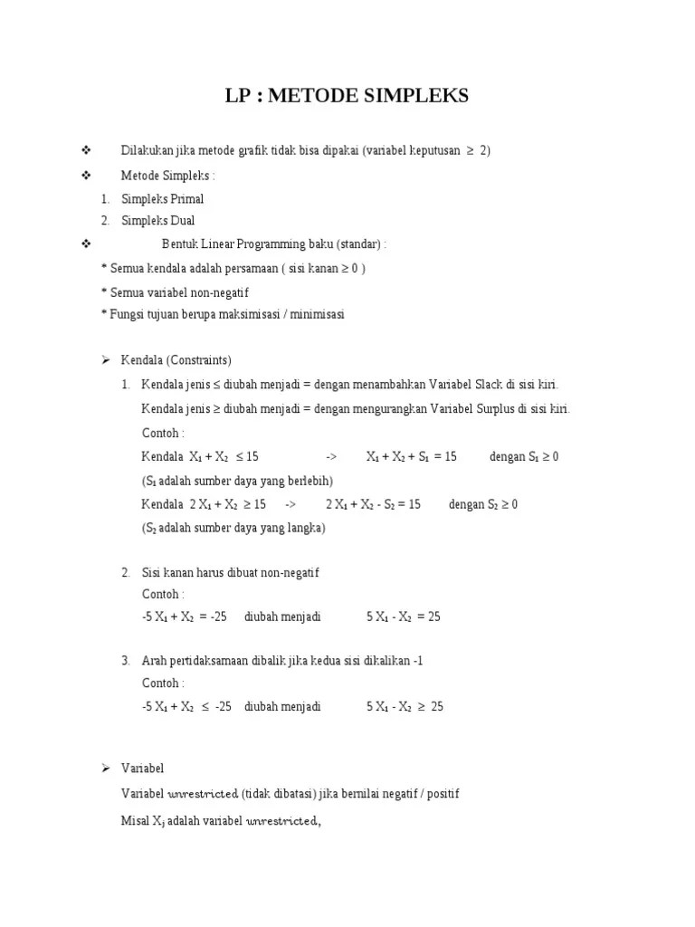 Jan 28, 2014 · metode simplek minimasi download now download. Metode Simpleks Pdf