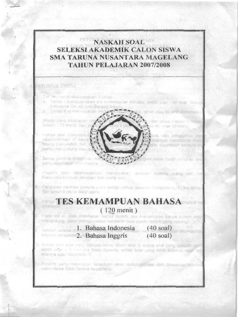 Vedio berisikan pembahasan soal tes masuk sma taruna nusantara #sekolahunggulan #tesmasuksmatarunanusantara#tessekolahunggulan. Soal Tes Ujian Sma Taruna Nusantara Pdf