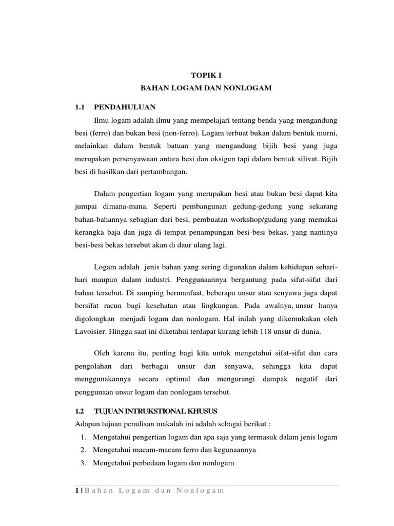 Artikel ini menjelaskan tentang pengertian dari unsur, senyawa,. Topik I Bahan Logam Dan Nonlogam Pdf