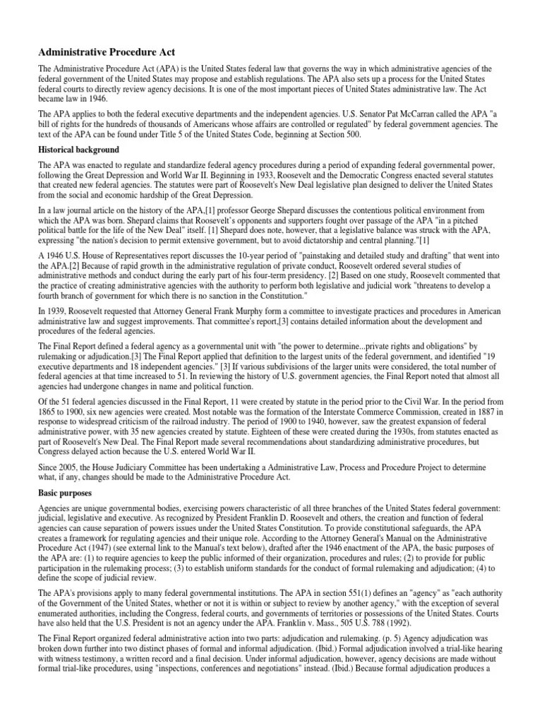 Administrative Procedure Act | PDF | Public Law | Common Law